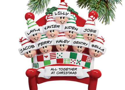 Family in Red Bed - 2, 3, 6, 7, 8, 9 or 10 Personalized Resin Ornament