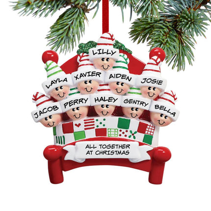 Family in Red Bed Christmas Ornament - 2, 3, 6, 7, 8, 9 or 10 - FAMILY - 10 Family Members created by RUDOLPH AND ME and designed by Ornament Shop