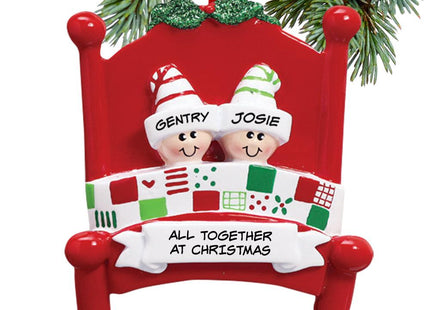 Family in Red Bed - 2, 3, 6, 7, 8, 9 or 10 Personalized Resin Ornament