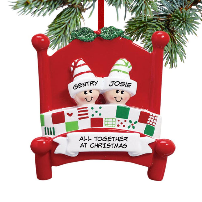 Family in Red Bed - 2, 3, 6, 7, 8, 9 or 10 Personalized Resin Ornament