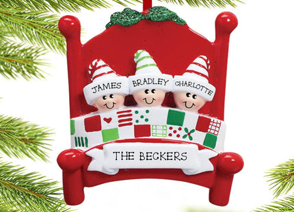 Family in Red Bed - 2, 3, 6, 7, 8, 9 or 10 Personalized Resin Ornament