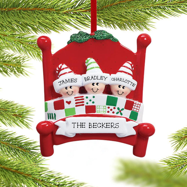 Family in Red Bed - 2, 3, 6, 7, 8, 9 or 10 Personalized Resin Ornament