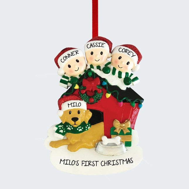 Family With Dog In Doghouse Personalize Ornament - 3, 4, 5, 6 Family Members - FAMILY - 3 Family Members created by ORNAMENT SHOP