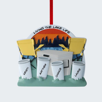 Family With Cooler At The Lake Personalized Ornament - 4, 5, 6 Family Members - FAMILY - 4 Family Members created by ORNAMENT SHOP