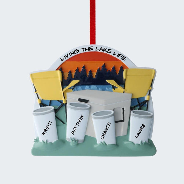 Family With Cooler At The Lake Personalized Ornament - 4, 5, 6 Family Members - FAMILY - 4 Family Members created by ORNAMENT SHOP