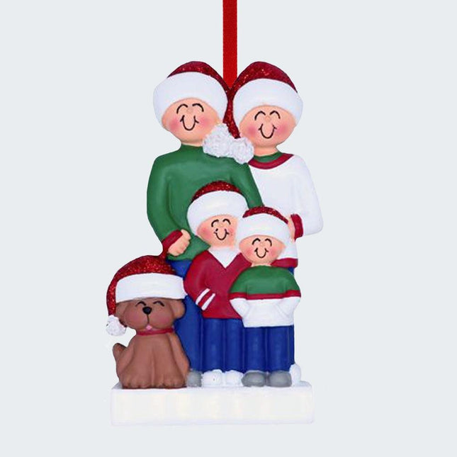 Family With Brown Dog Personalized Ornament - 3 or 4 Family Members - FAMILY - 4 Family Members created by ORNAMENT SHOP