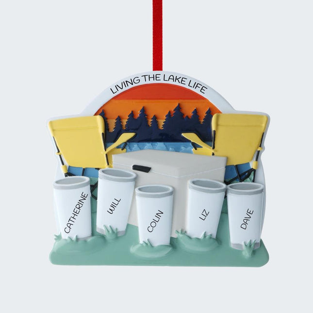 Family With Cooler At The Lake Personalized Ornament - 4, 5, 6 Family Members - FAMILY - 5 Family Members created by ORNAMENT SHOP