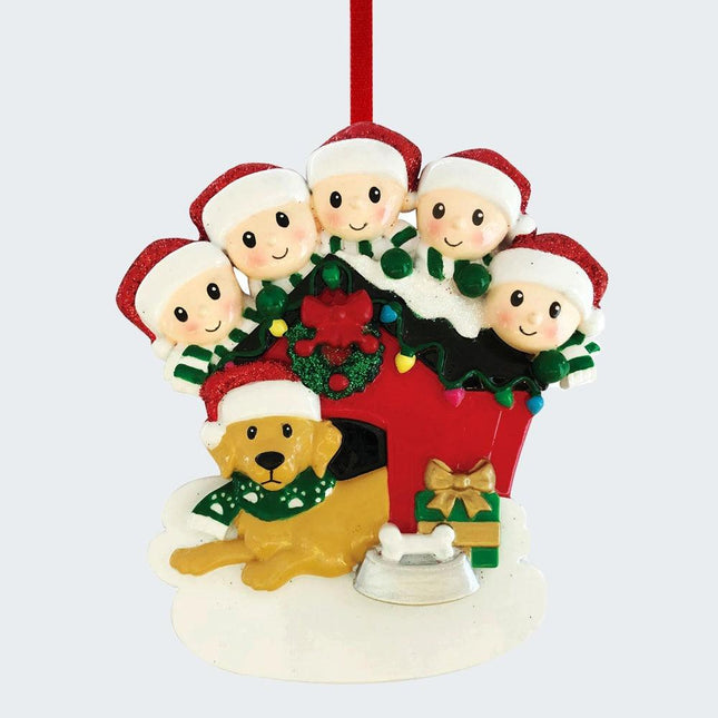 Family With Dog In Doghouse Personalize Ornament - 3, 4, 5 Family Members - FAMILY - 5 Family Members created by ORNAMENT SHOP
