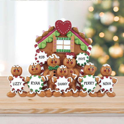 Family with Gingerbread House Personalized Tabletop Ornament - 5 or 7 Family Members - FAMILY - 7 Family Members created by RUDOLPH AND ME and designed by Ornament Shop