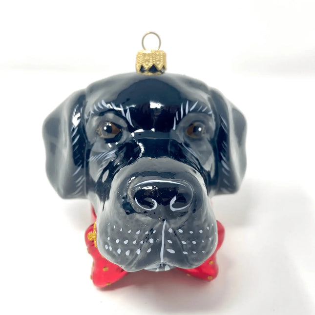Black Lab Dog Head Holiday Polish Glass Christmas Ornament designed by Kenzies of London and by Personalized Ornamentshop