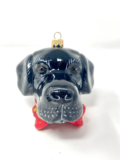 Black Lab Dog Head Holiday Polish Glass Christmas Ornament designed by Kenzies of London and by Personalized Ornamentshop