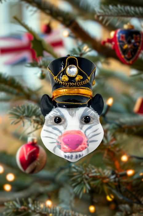 Opossum Nutcracker Head Polish Glass Christmas Ornament designed by Kenzies of London and by Personalized Ornamentshop