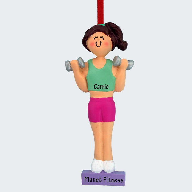 Weightlifter Female With A Barbell Personalized Ornament - HAIR COLOR - Brunette created by ORNAMENT SHOP