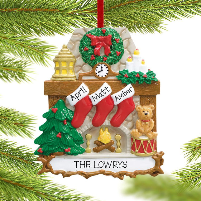 Fireplace Stockings Personalized Ornament - 3, 4, 5, 6 Family Members - FAMILY - 3 Family Members created by RUDOLPH AND ME and designed by Ornament Shop