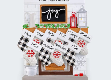 Fireplace Mantel Family Personalized Tabletop Ornament - 2, 3, 6, 8, 10, 11, 12 Family Members