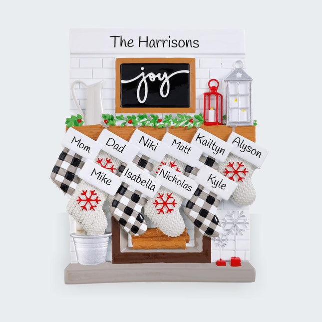 Fireplace Mantel Family Personalized Tabletop Ornament - 2, 3, 6, 8, 10, 11, 12 Family Members - FAMILY - 10 Family Members created by ORNAMENT SHOP