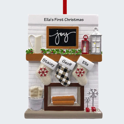 Fireplace Mantel Personalized Ornament - 2, 3, 4, 5, 6, 7, 8, 9, 10, 11, 12 Family Members - FAMILY - 3 Family Members created by ORNAMENT SHOP