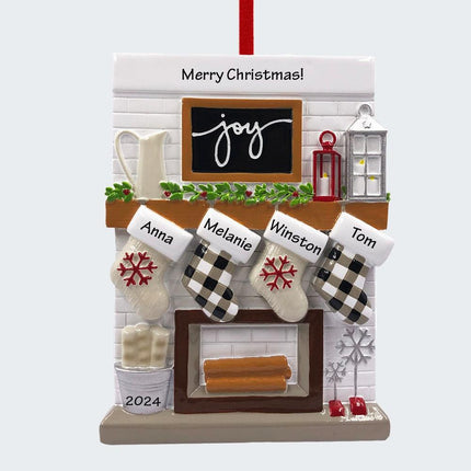 Fireplace Mantel Personalized Ornament - 2, 3, 4, 5, 6, 7, 8, 9, 10, 11, 12 Family Members - FAMILY - 4 Family Members created by ORNAMENT SHOP