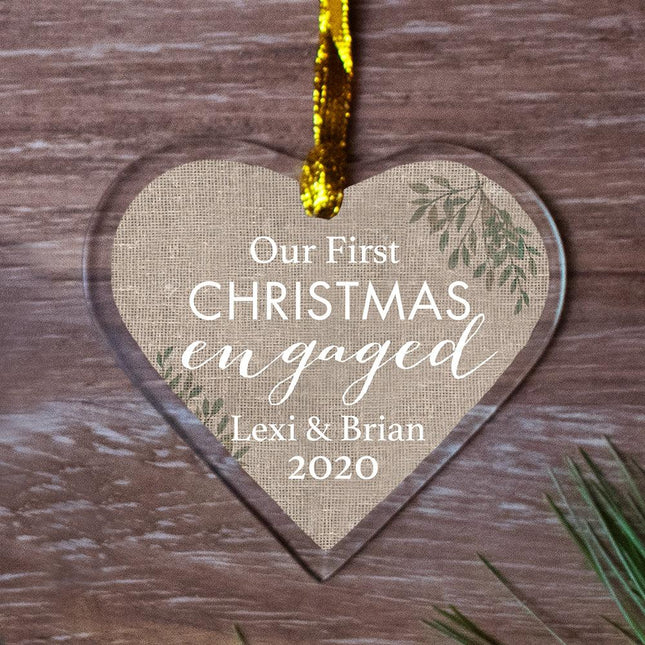First Christmas Engaged Personalized Glass Heart Ornament created by ORNAMENT SHOP