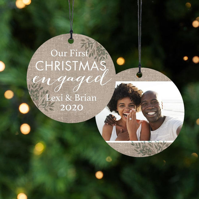 First Christmas Engaged Personalized Wood Ornament created by ORNAMENT SHOP