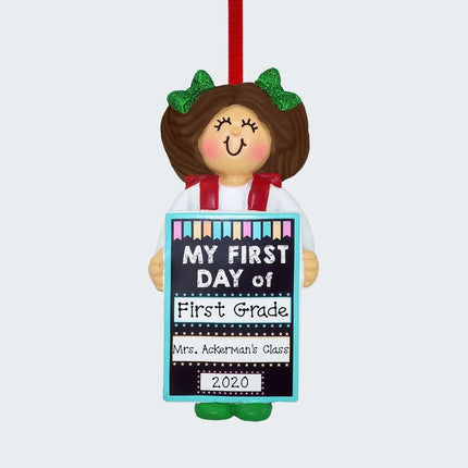 First Day of School With Blackboard Personalized Ornament - HAIR COLOR - Blonde created by ORNAMENT CENTRAL and designed by Ornament Shop