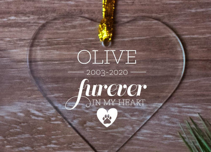 Furever in My Heart - Cat Personalized Glass Heart Ornament