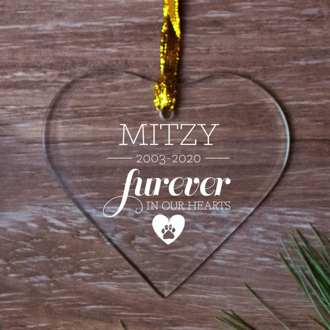 Furever in Our Hearts - Cat Personalized Glass Heart Ornament