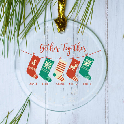 Gather Together Stockings Personalized Glass Ornament - 5 or 6 Family Members - FAMILY - 5 Stockings created by ORNAMENT SHOP