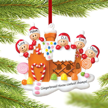 Gingerbread House Family Personalized Ornament - 3, 4, 5, 6 Family Members - FAMILY - 5 Family Members created by ORNAMENT SHOP