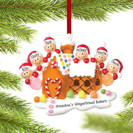 Gingerbread House Family Personalized Ornament - 3, 4, 5, 6 Family Members - FAMILY - 6 Family Members created by ORNAMENT SHOP