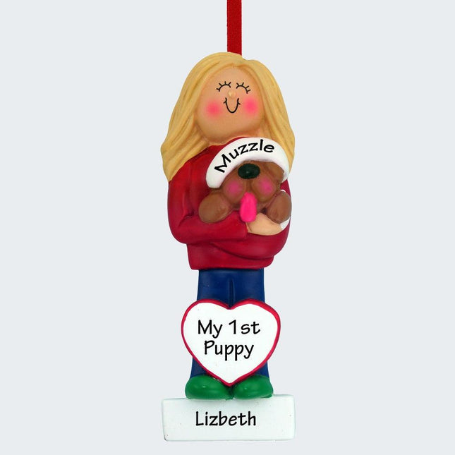 Girl Dog Lover Personalized Ornament - HAIR COLOR - Blonde created by ORNAMENT SHOP