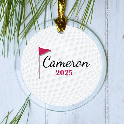 Golf Ball Personalized Glass Ornament - DESIGN - With Flag created by ORNAMENT SHOP
