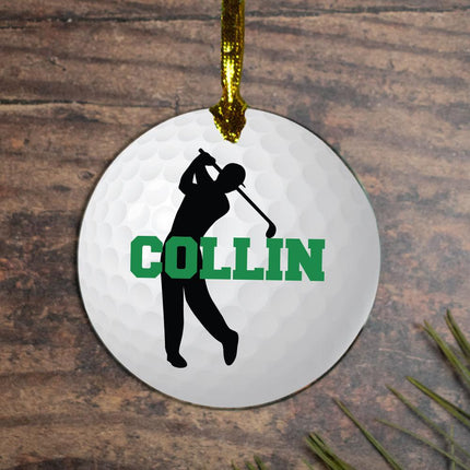 Golf Ball Personalized Glass Ornament - DESIGN - With Golfer created by ORNAMENT SHOP