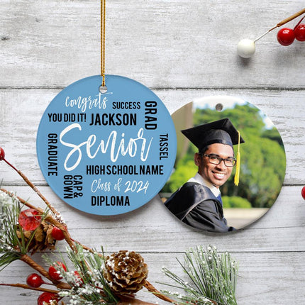 Graduation Word Cloud Photo Ornament (Copy) - Color - Blue created by TEST and designed by Ornament Shop