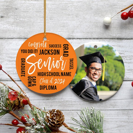 Graduation Word Cloud Personalized Photo Ceramic Round Ornament