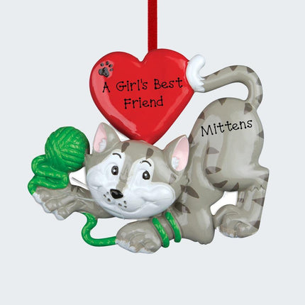 Grey Cat with Yarn Ornament created by ORNAMENT SHOP