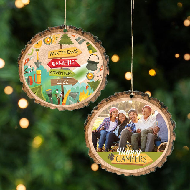 Happy Campers Family Photo Personalized Wood Ornament created by ORNAMENT SHOP