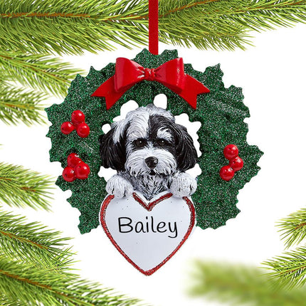 Havanese Dog with Wreath Ornament created by RUDOLPH AND ME and designed by Ornament Shop