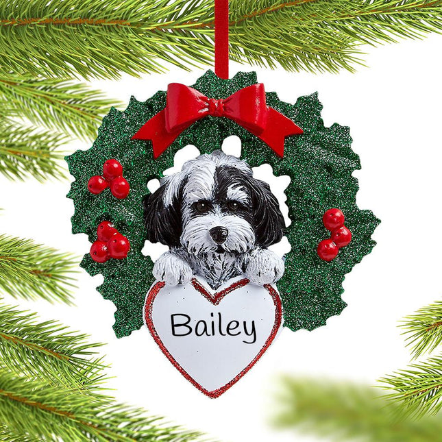 Havanese Dog with Wreath Ornament created by RUDOLPH AND ME and designed by Ornament Shop