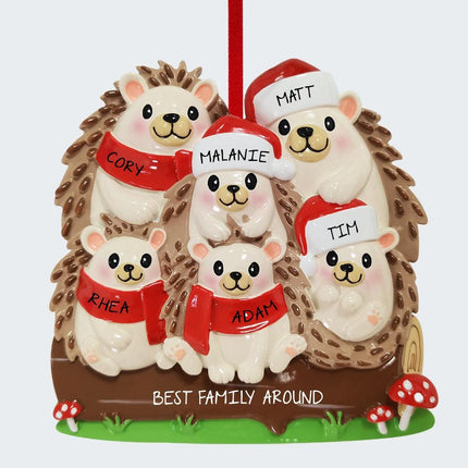 Hedgehog Family Personalized Ornament - 2, 3, 4, 5, 6 Family Members - FAMILY - 6 Family Members created by ORNAMENT SHOP