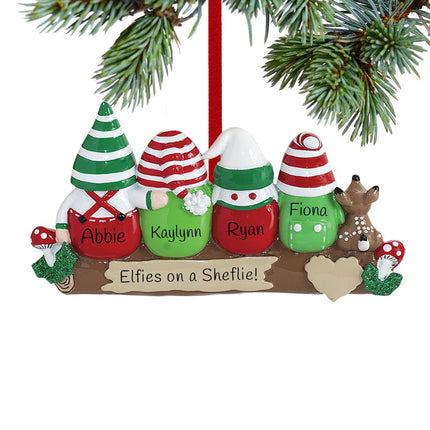 Idle Elves Family Personalized Ornament - 2, 3, 4, 5, 6 Family Members - FAMILY - 4 Family Members created by RUDOLPH AND ME and designed by Ornament Shop