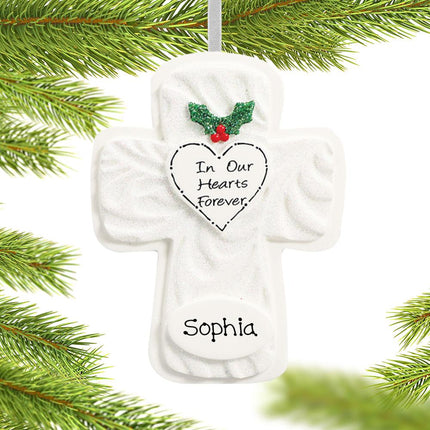 In Our Hearts Forever Cross Ornament created by RUDOLPH AND ME and designed by Ornament Shop