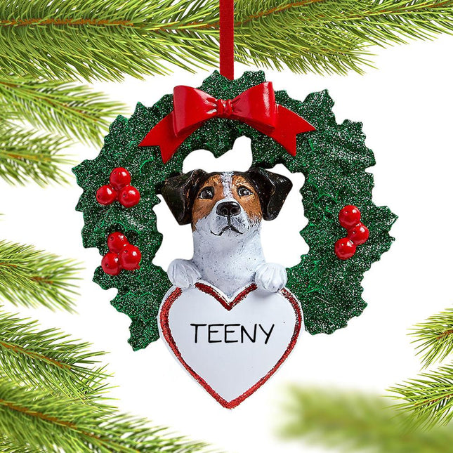 Jack Russell Dog with Wreath Ornament created by RUDOLPH AND ME and designed by Ornament Shop