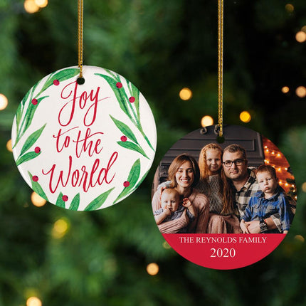 Joy to the World Family Personalized Ceramic Round Photo Ornament created by ORNAMENT SHOP