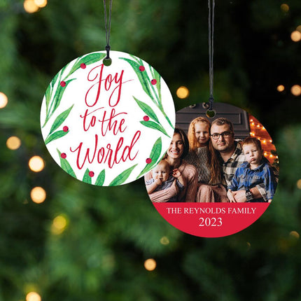 Joy To The World Family Christmas Photo Personalized Wood Ornament created by ORNAMENT SHOP