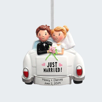 Just Married Couple in Car Ornament