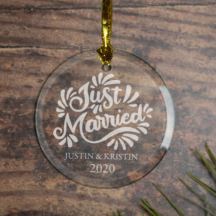 Just Married Weddomg Personalized Glass Ornament created by ORNAMENT SHOP