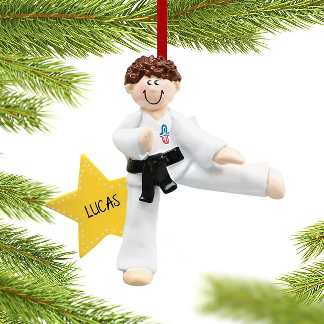 Karate Kicking Boy or Girl Personalized Ornament - GENDER - Boy created by RUDOLPH AND ME and designed by Ornament Shop