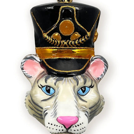 Tiger Nutcracker Head Glass Ornament