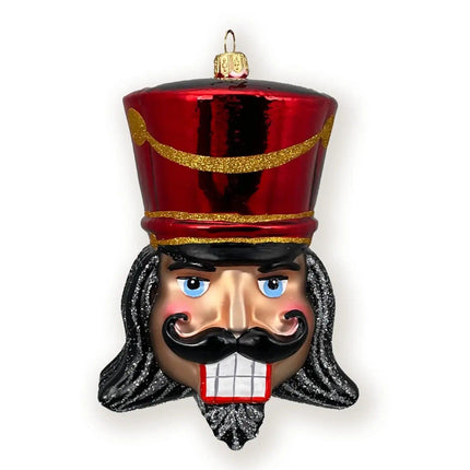 Red Nutcracker Head Glass Ornament